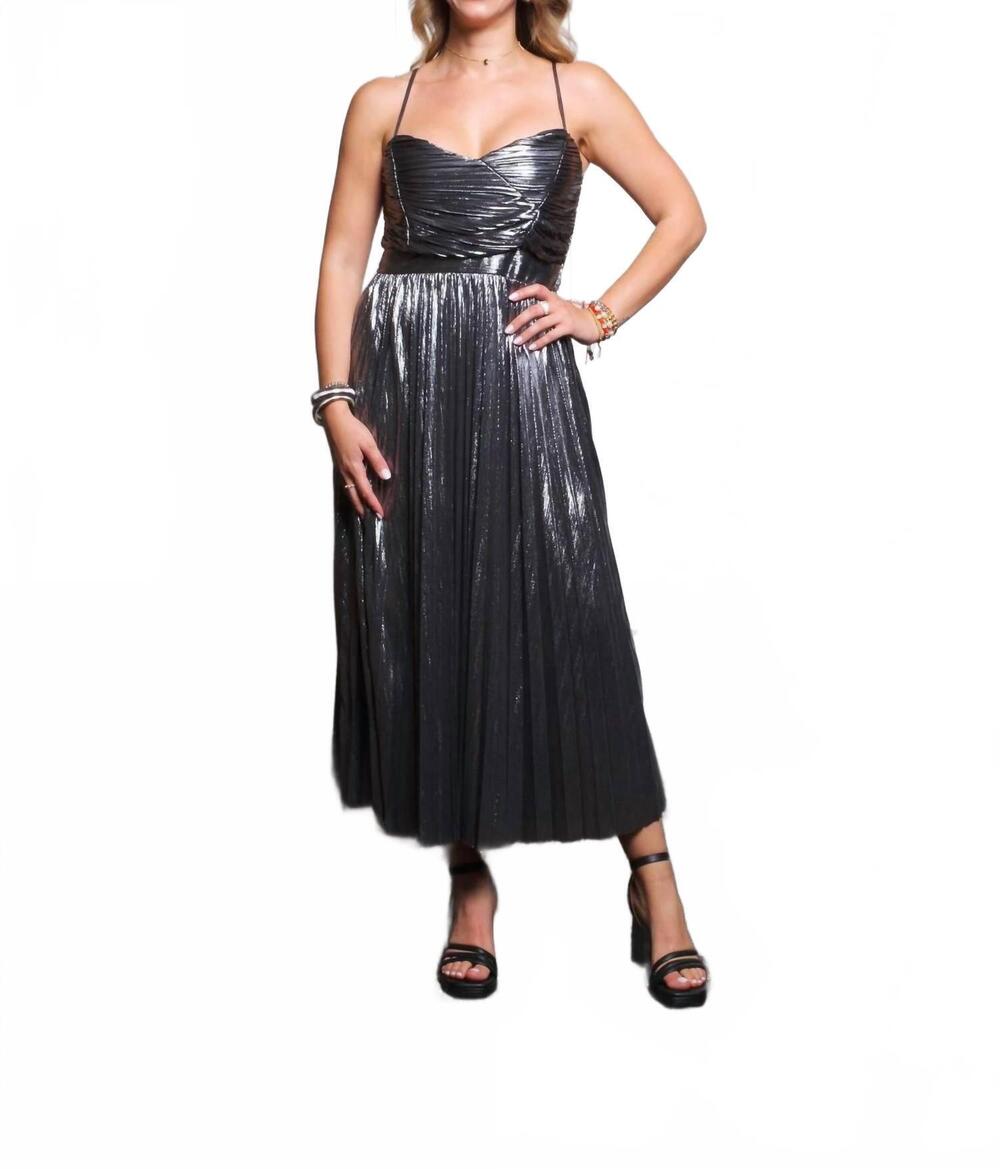 NEW ART & LOVE USA foiled pleated mid dress in silver